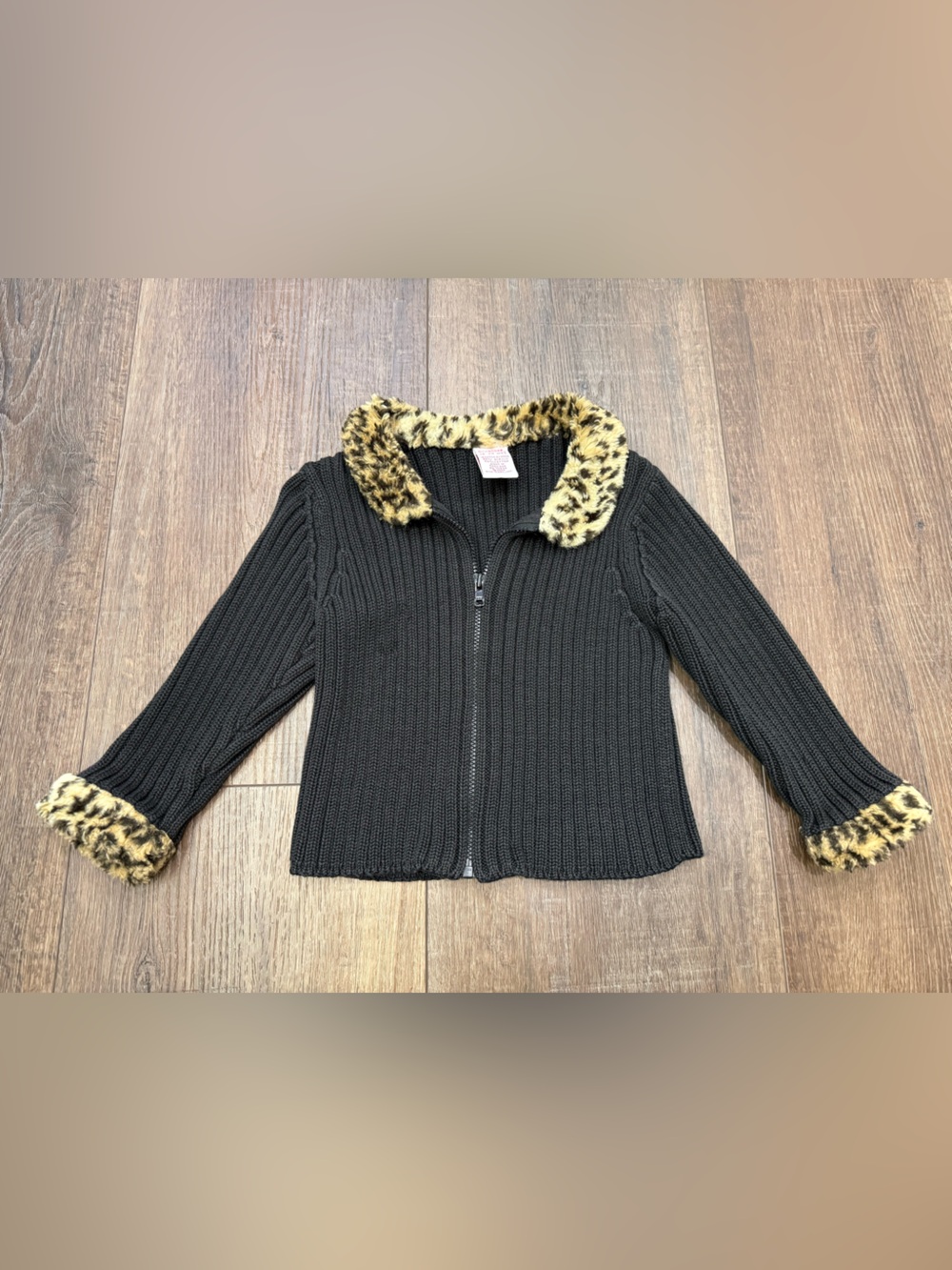 Vintage Gymboree toddler baby 18-24 month zip up fuzzy fur leopard collar